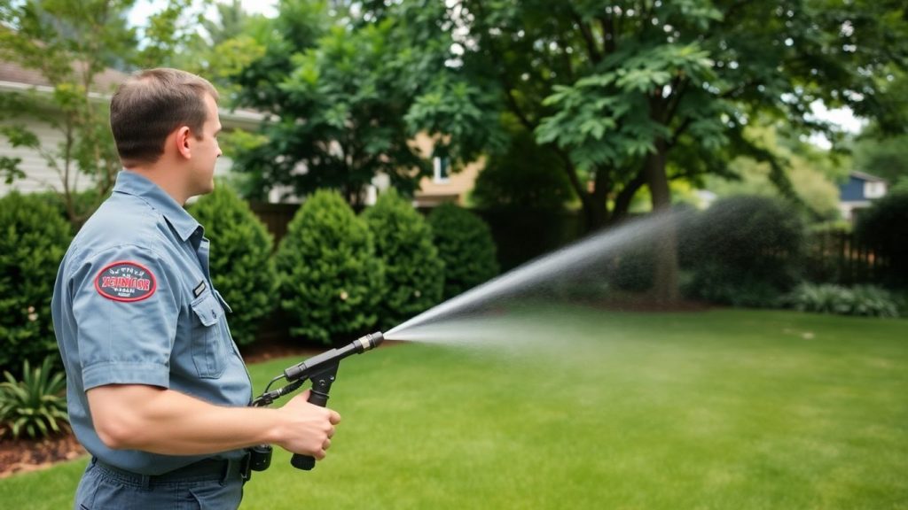 Mosquito control Ottawa technician spraying a backyard