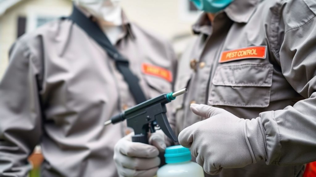 Licensed pest control technician holding extermination equipment